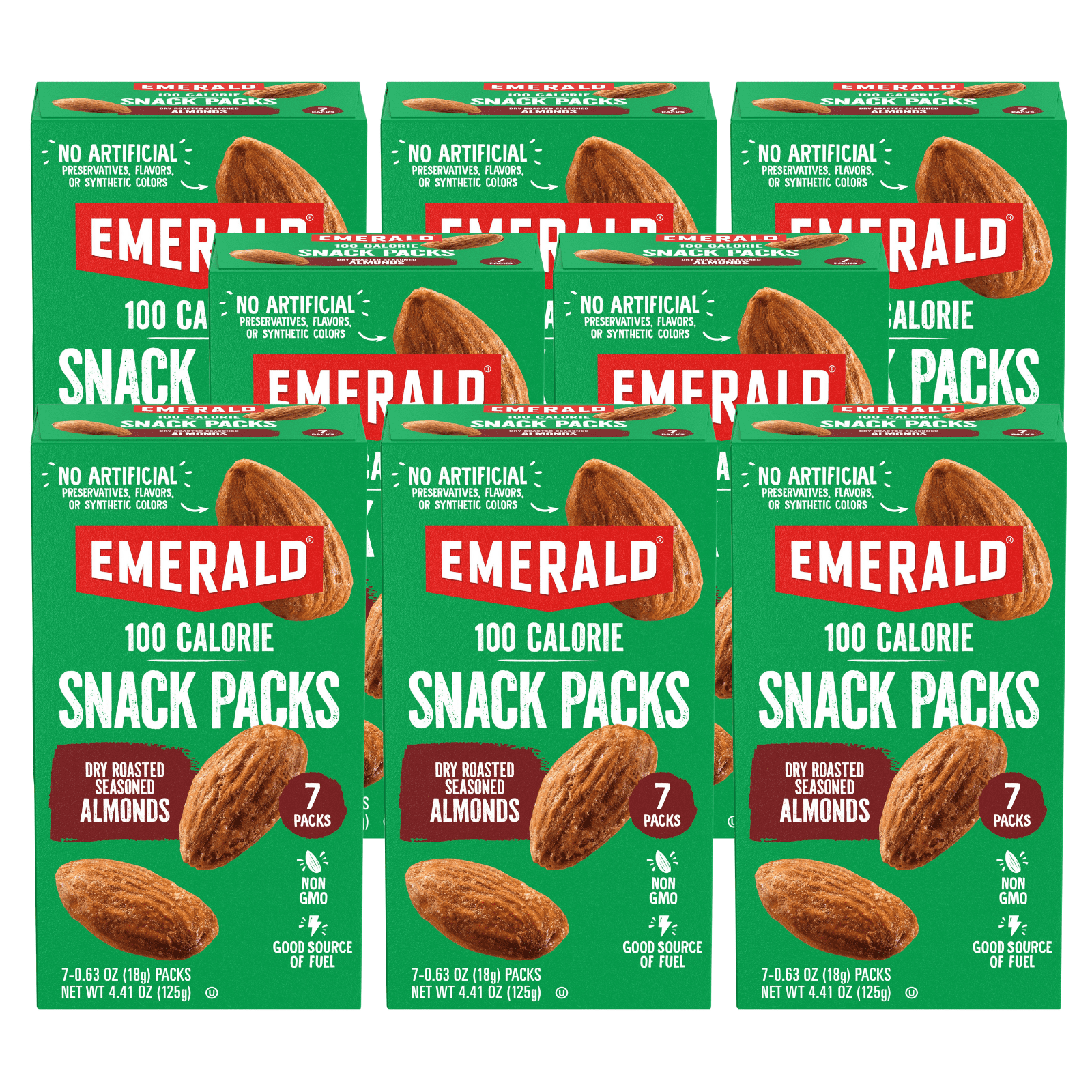 Emerald Nuts Dry Roasted Almonds, 100-Calorie Packs, 7 Count (Pack of 8)