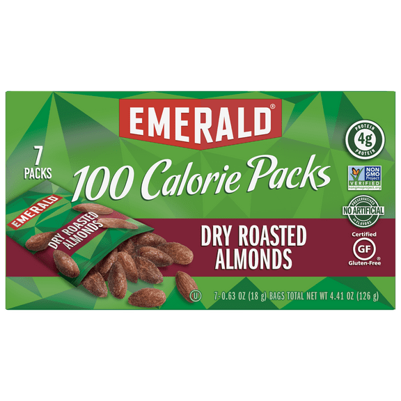 Emerald Nuts Dry Roasted Almonds, 100 Calorie Packs, 7 Ct