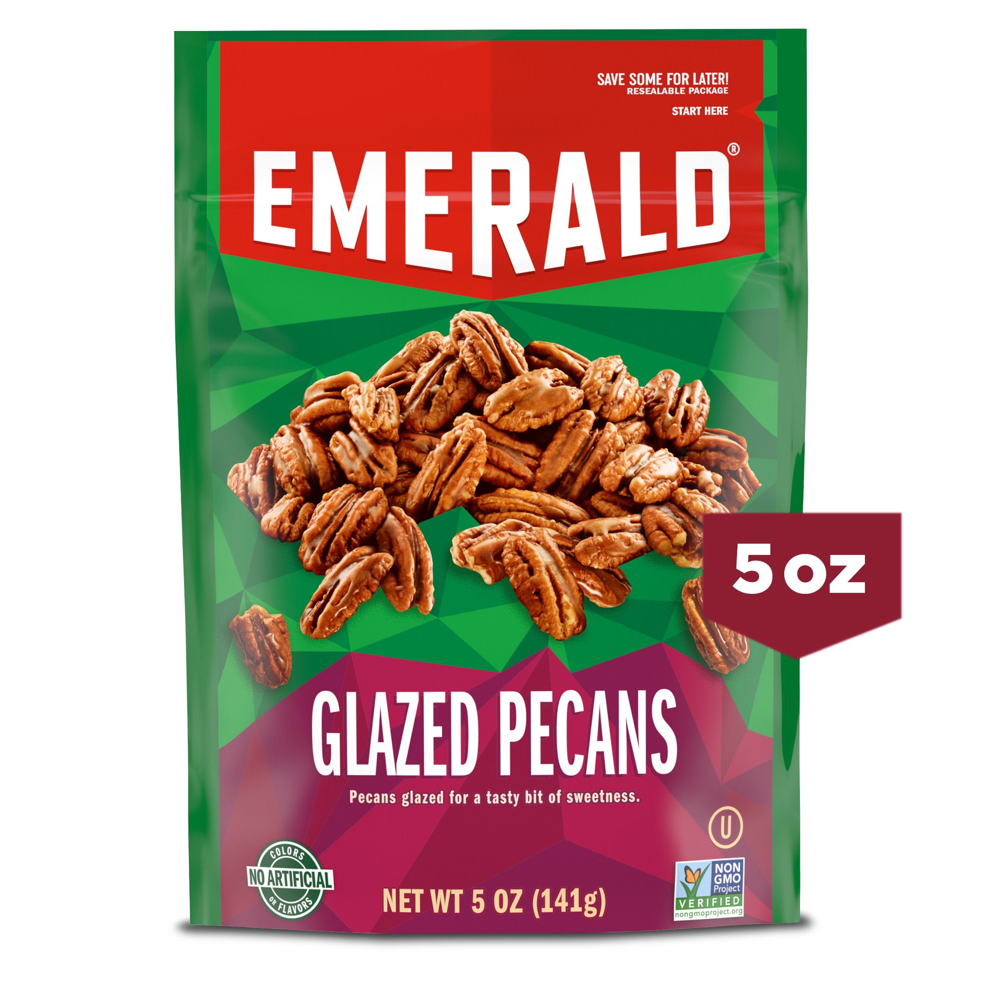 Emerald Glazed Pecans 5 oz Resealable Bag Crunchy Sweet Pecan
