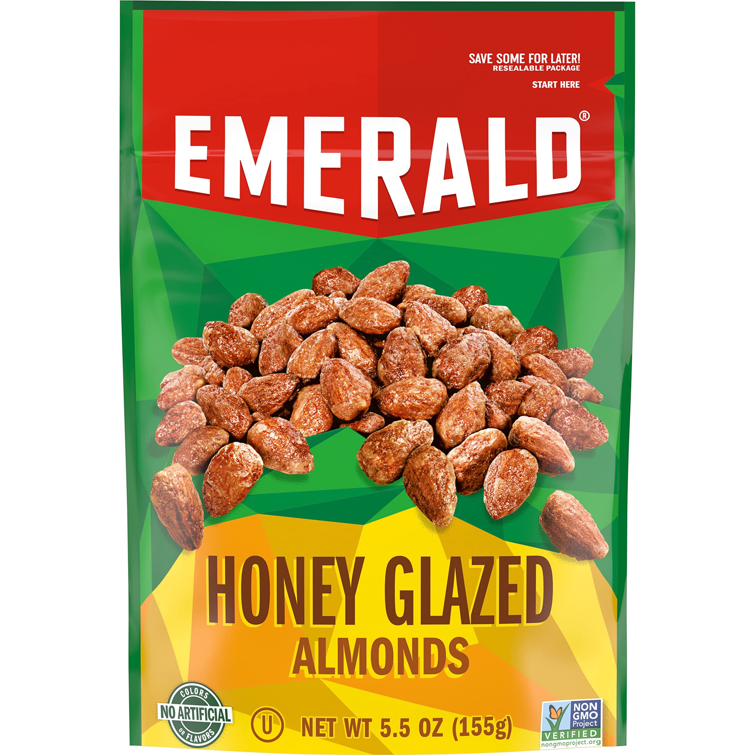 Emerald Nuts Honey Glazed Almonds (1-Pack), 5.5oz Resealable Bag, Kosher Dairy Certified, Non-GMO, Contains No Artificial Preservatives, Flavors or Synthetic ColorsTA1