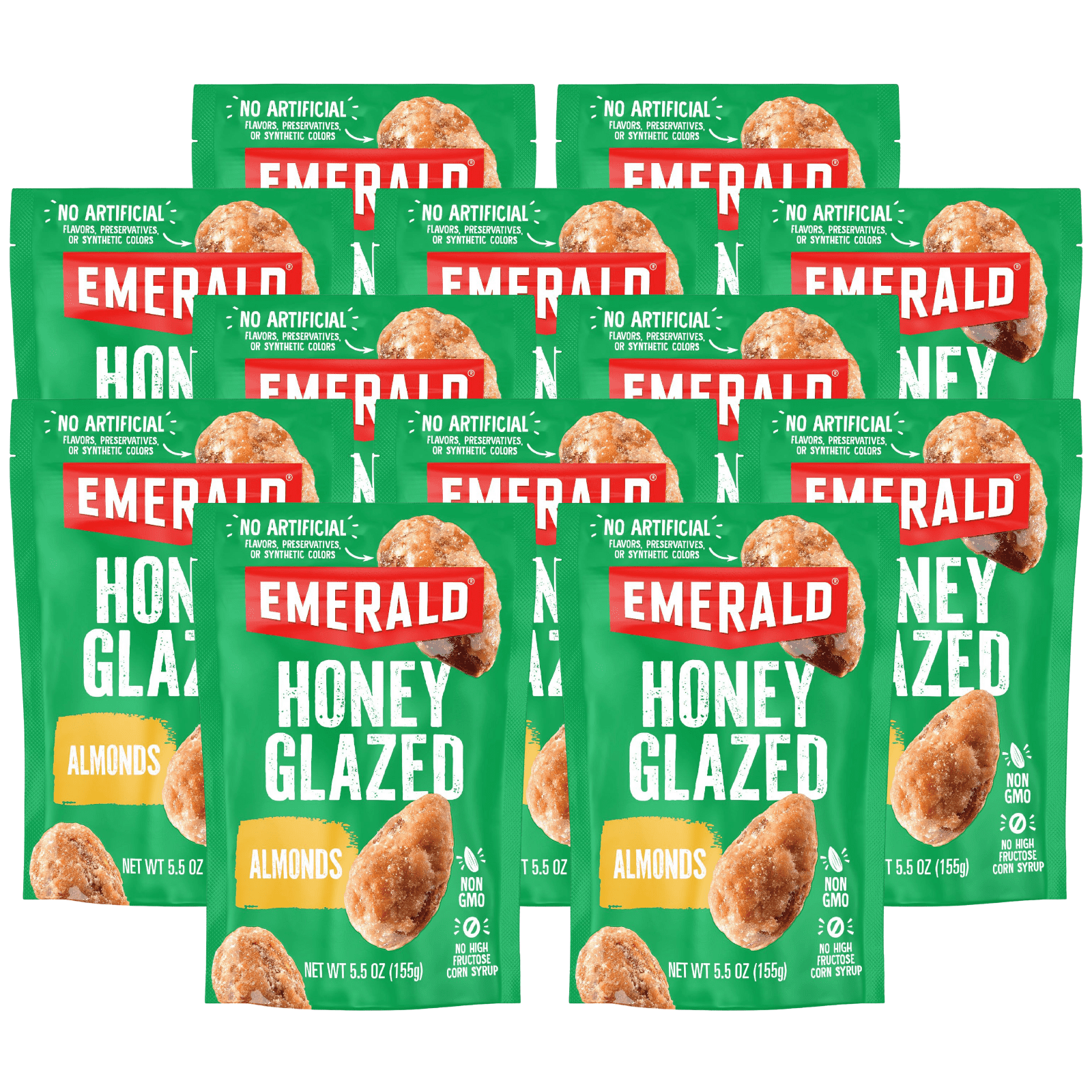 Emerald Nuts, Honey Glazed Almonds, 5.5 oz, Resealable Bag (Pack of 12)