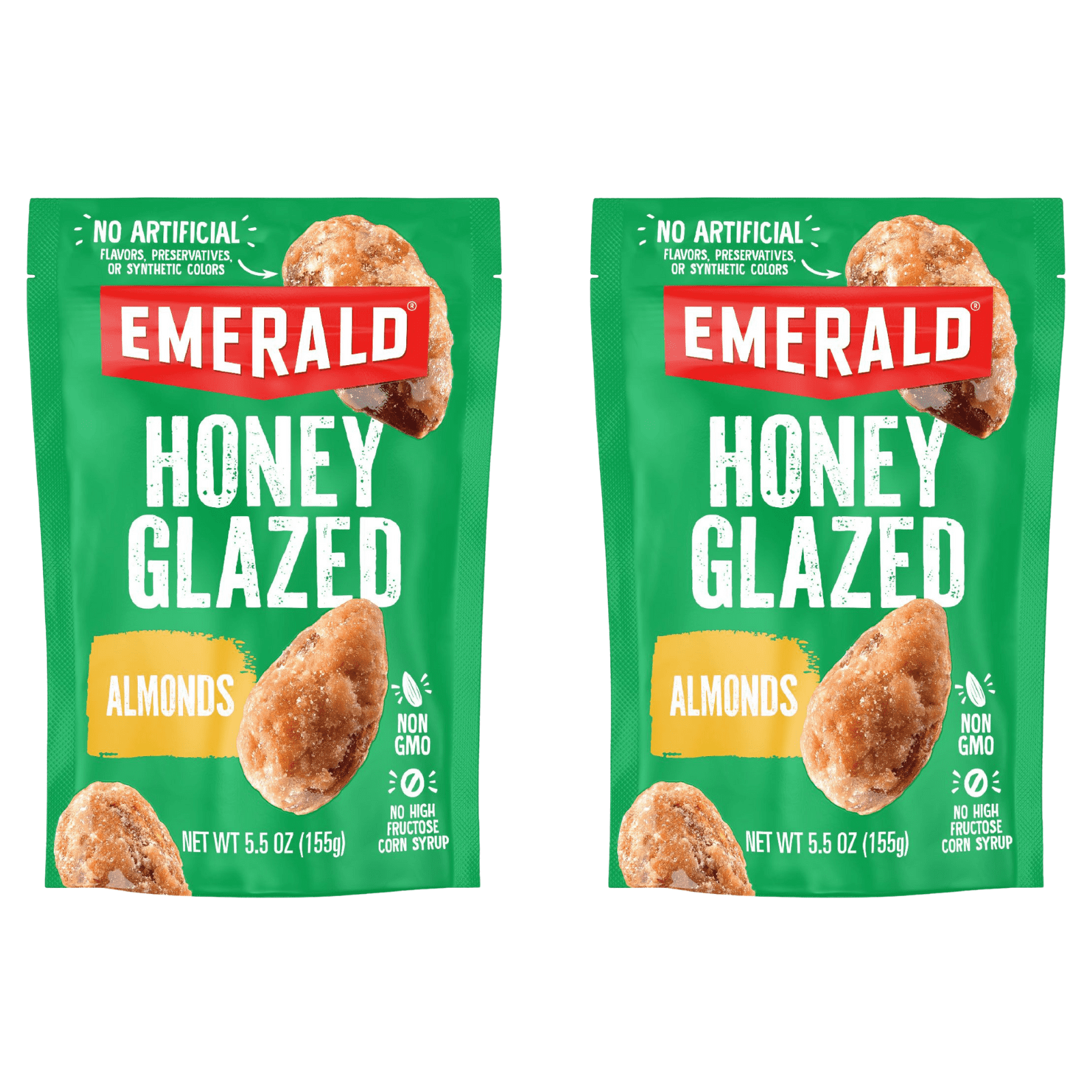 Emerald Nuts, Honey Glazed Almonds, 5.5 oz, Resealable Bag (Pack of 2)