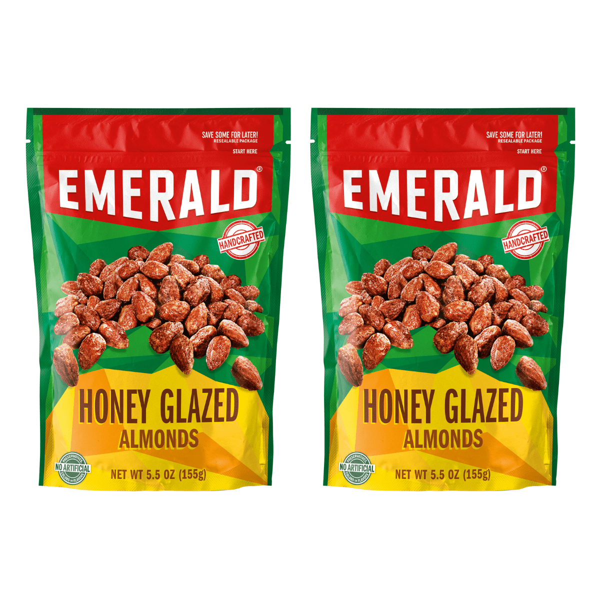 Emerald Nuts, Honey Glazed Almonds, 5.5 oz, Resealable Bag (Pack of 2 ...
