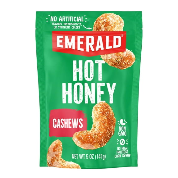 Emerald Nuts Hot Honey Cashews (1-Pack) | MDH15oz Resealable Bag | Kosher Dairy Certified, Non-GMO, Contains No Artificial Preservatives, Flavors or Synthetic Colors