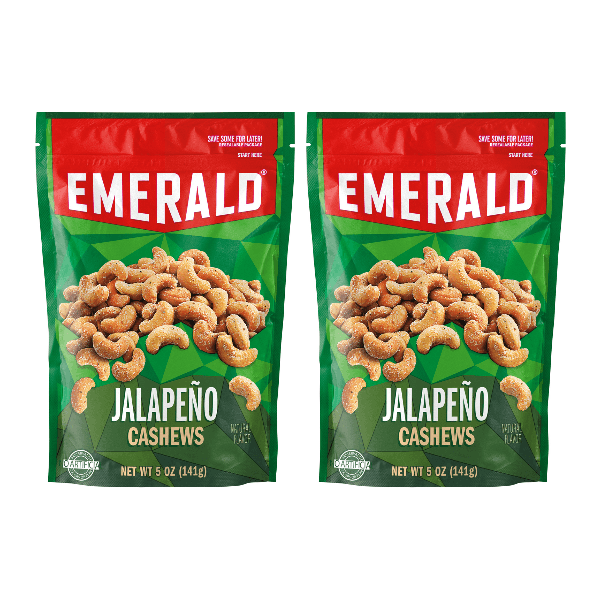 Emerald Nuts, Jalapeno Cashews, 5 oz, Resealable Bag (Pack of 2 ...