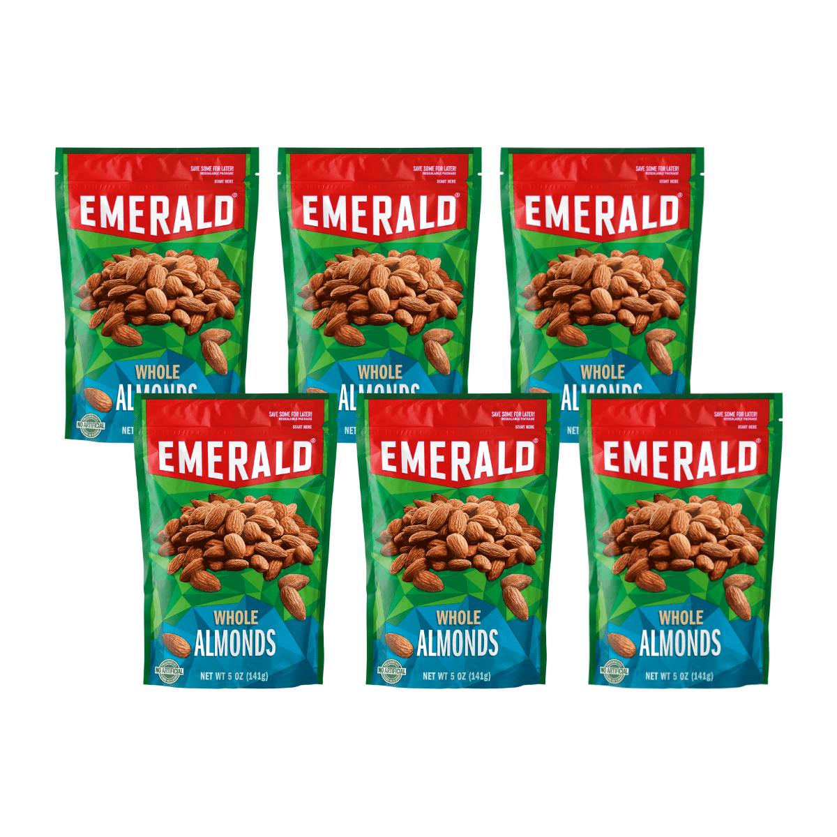 Emerald Nuts, Natural Almonds, 5 oz, Resealable Bag (Pack of 6 ...
