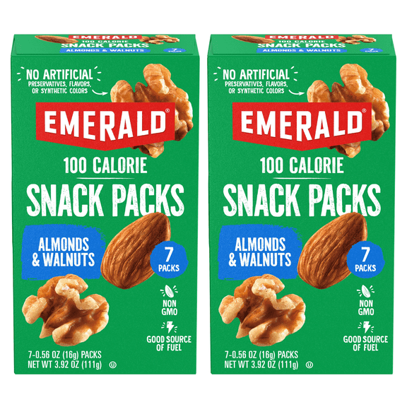 Emerald Nuts, Natural Walnuts & Almonds, 100 Calorie Packs, 7 Ct, 3.92 oz (Pack of 2)