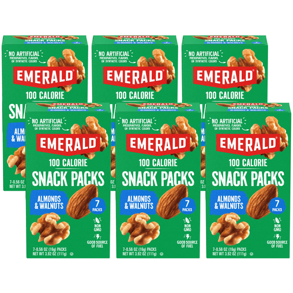 Emerald Nuts, Natural Walnuts & Almonds, 100 Calorie Packs, 7 Ct, 3.92 oz (Pack of 6)