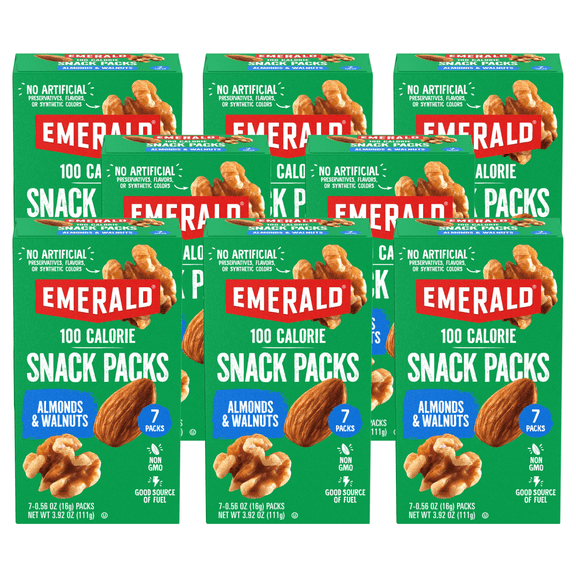 Emerald Nuts, Natural Walnuts & Almonds, 100 Calorie Packs, 7 Ct, 3.92 oz (Pack of 8)