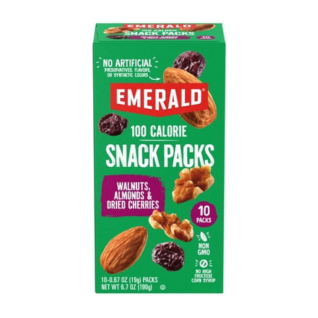 Emerald Nuts, Natural Walnuts and Almonds With Dried Cherries, 100 Calorie Packs, 10 Count, 6.7 Oz