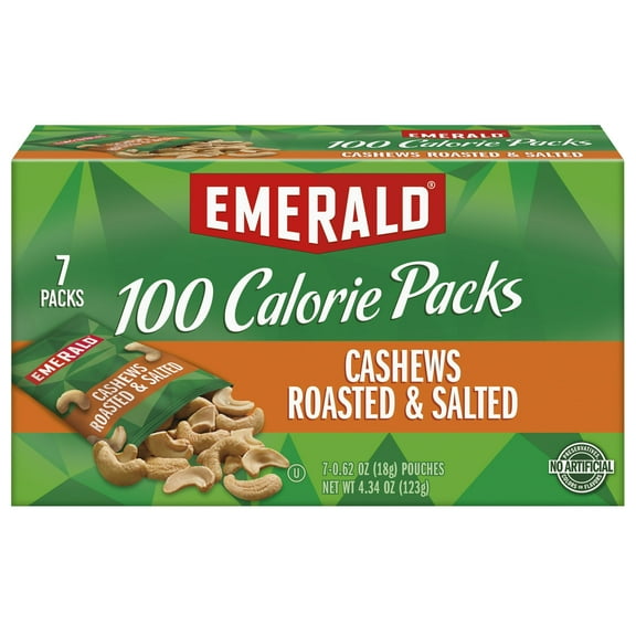 Emerald 100 Calorie Packs Roasted & Salted Cashews, 0.62 Oz., 7 Count