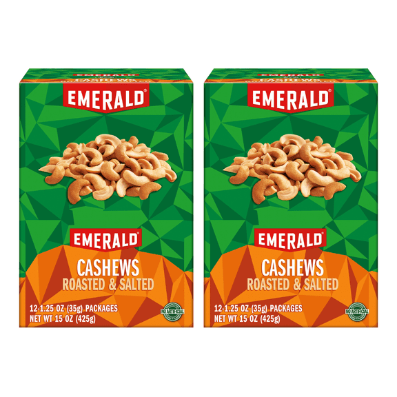 Emerald Nuts Roasted and Salted Cashews, 12 ct, 15 oz Box (Pack of 2)
