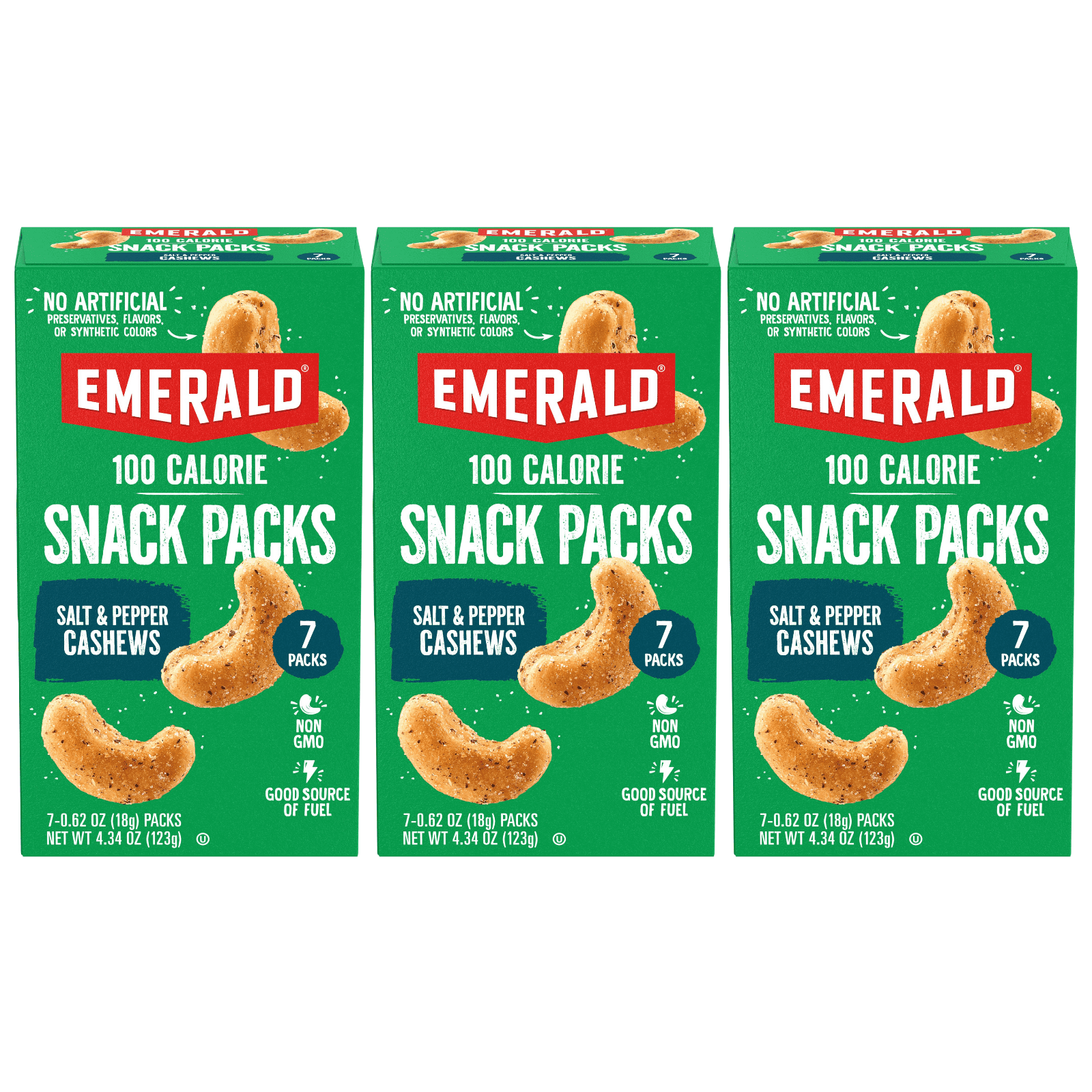 Emerald Nuts, Salt & Pepper Cashews, 100 Calorie Packs, 7 Ct, 4.34 oz ...