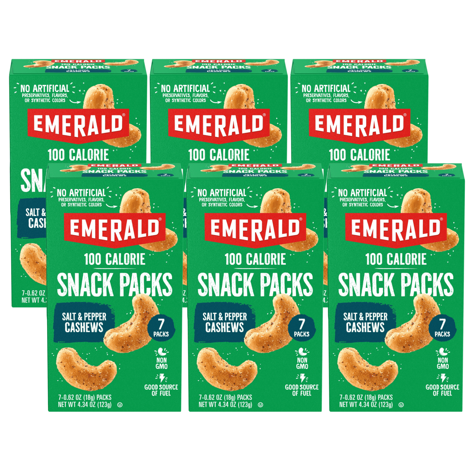Emerald Nuts, Salt & Pepper Cashews, 100 Calorie Packs, 7 Ct, 4.34 oz ...