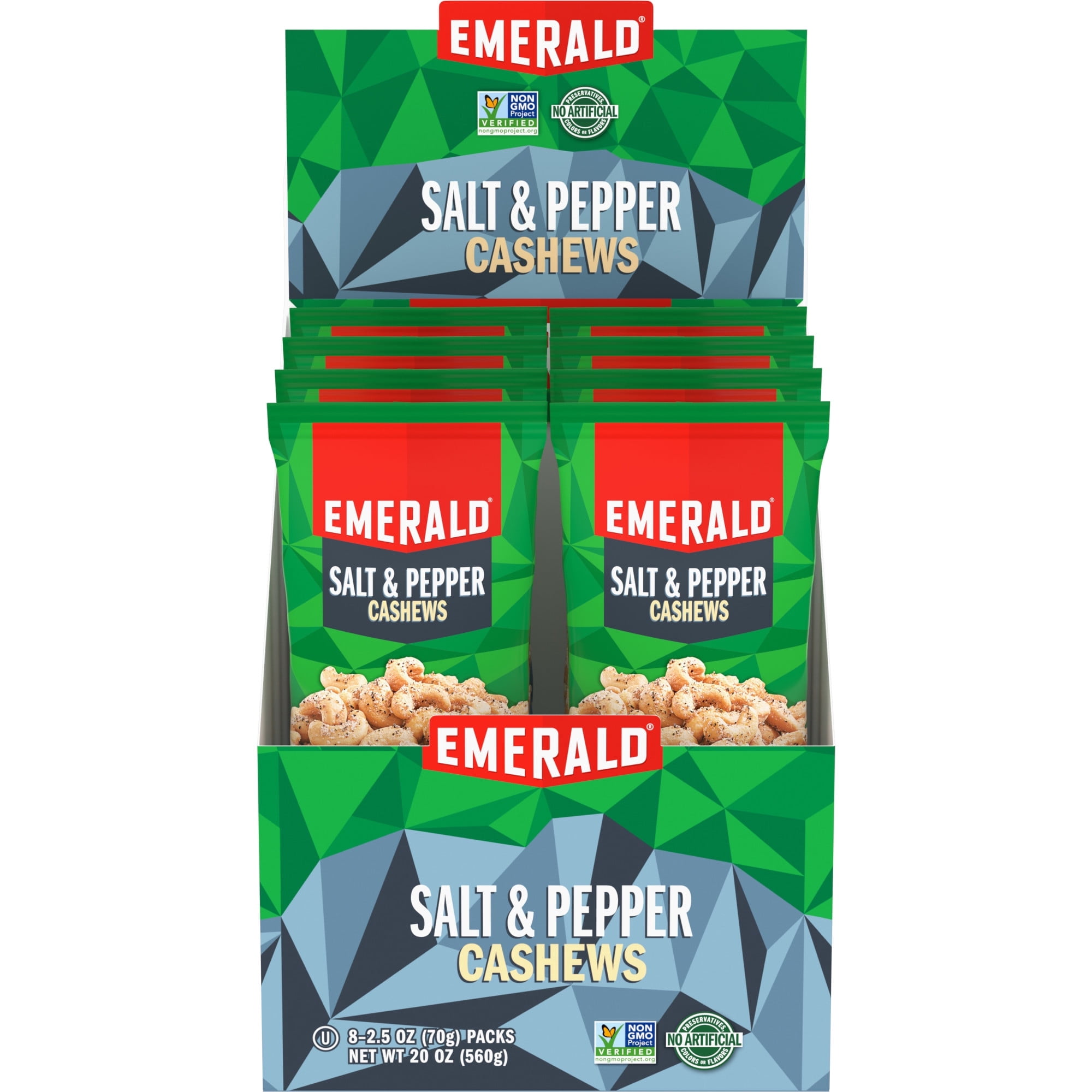 Emerald Nuts Salt and Pepper Cashews, 2.5 oz Bags, 8 Count Box ...