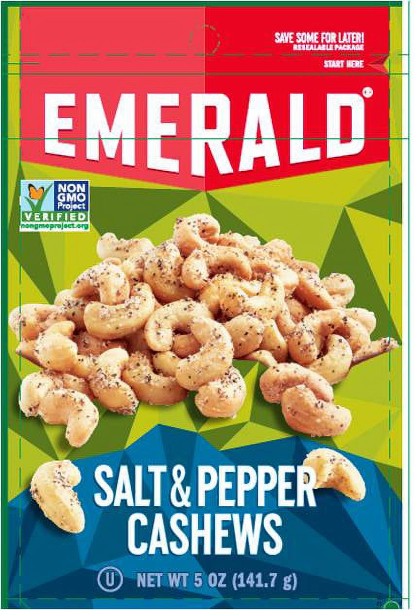 Emerald Nuts, Salt and Pepper Cashews, Stand Up Bag, 5 Ounce (Pack of