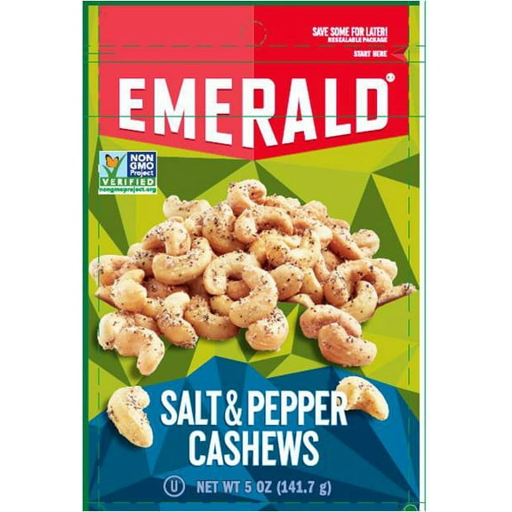 Emerald Nuts, Salt and Pepper Cashews, Stand Up Bag, 5 Ounce (Pack of 16)