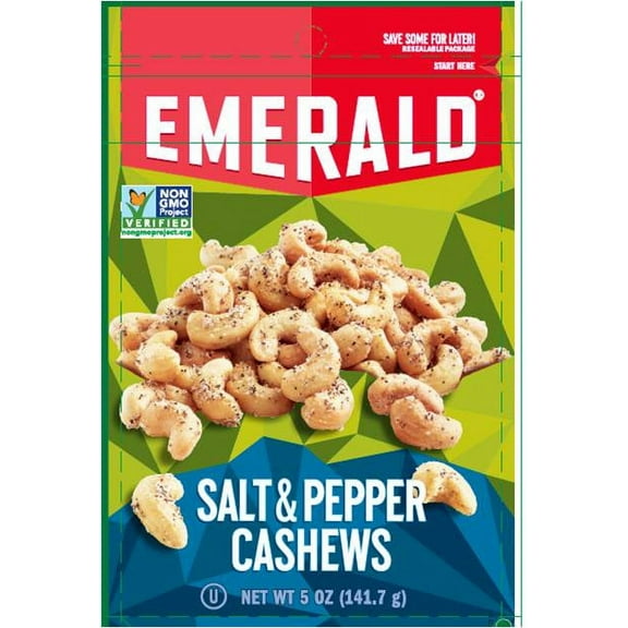 Emerald Nuts, Salt and Pepper Cashews, Stand Up Bag, 5 Ounce (Pack of 2)