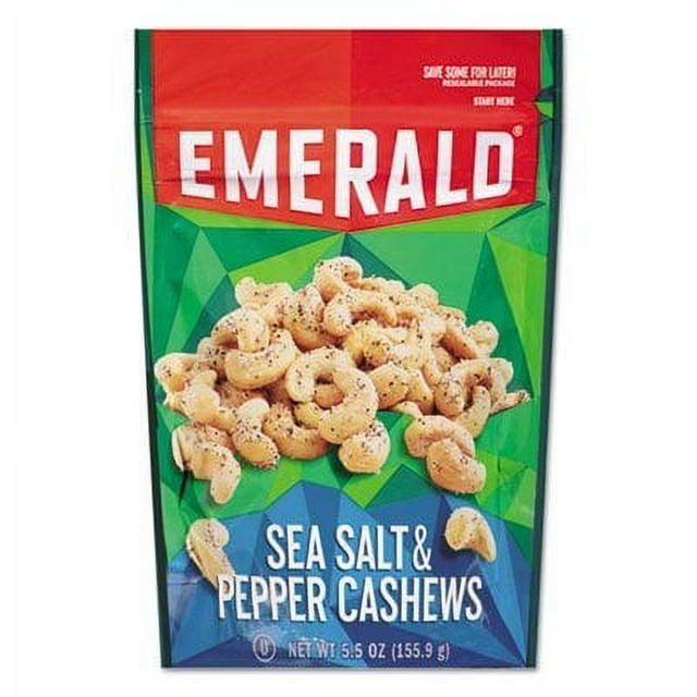 Emerald Nuts, Salt and Pepper Cashews, Stand Up Bag, 5 Ounce (Pack of 4