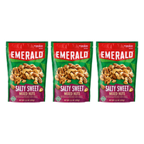 Emerald Nuts Salty Sweet Mixed Nuts, Features Kettle Glazed Peanuts, Almonds, Cashews, Kettle Glazed Walnuts, Kettle Glazed Pecans, 5.5 oz, Resealable Bag, (Pack of 3)