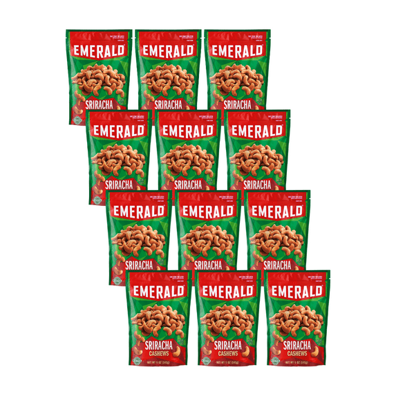 Emerald Nuts Sriracha Cashews, 5 oz Resealable Bag (Pack Of 12)