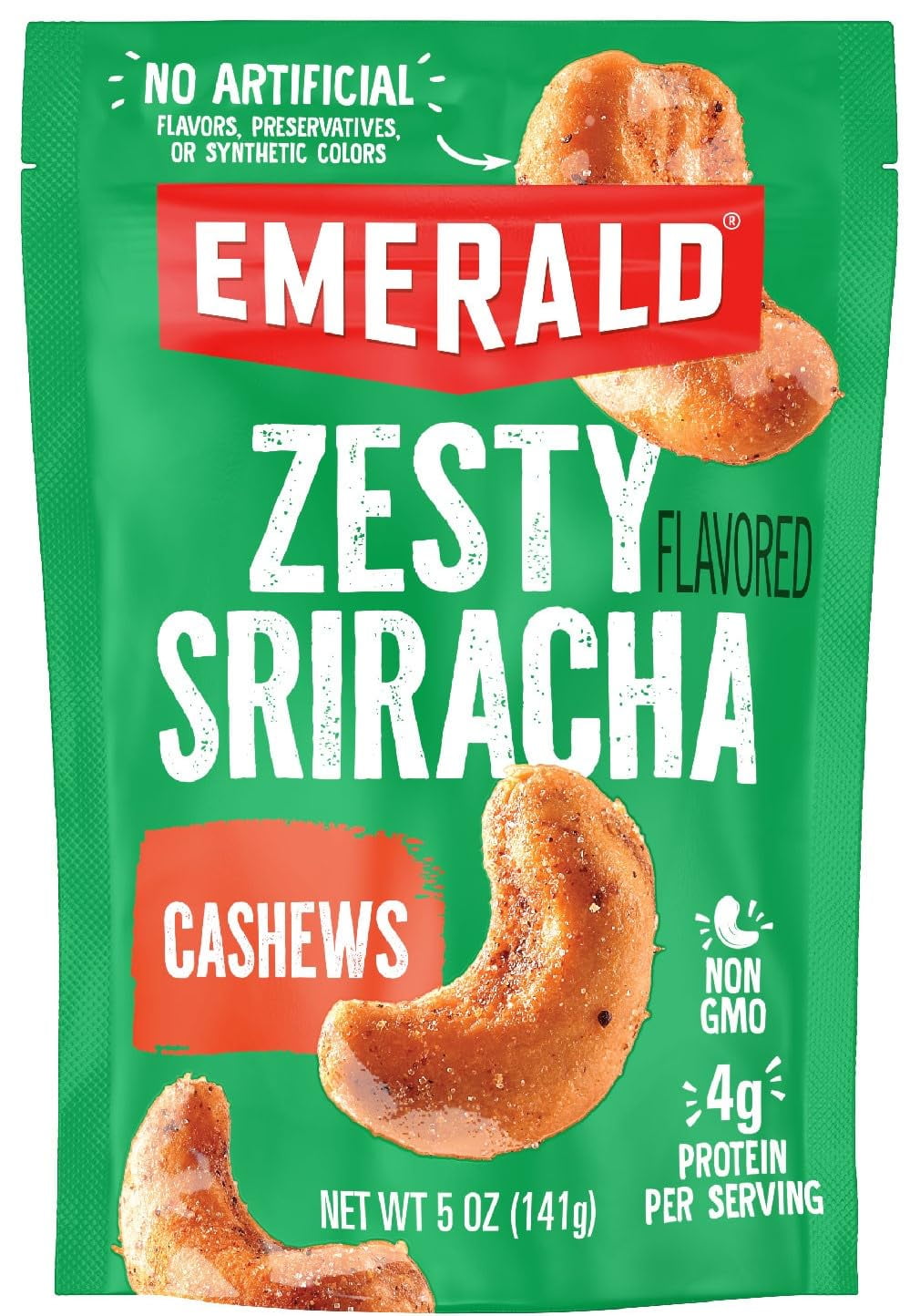 Emerald Nuts Sriracha Seasoned VTF5 Cashews (1-Pack) | 5 Oz Resealable ...