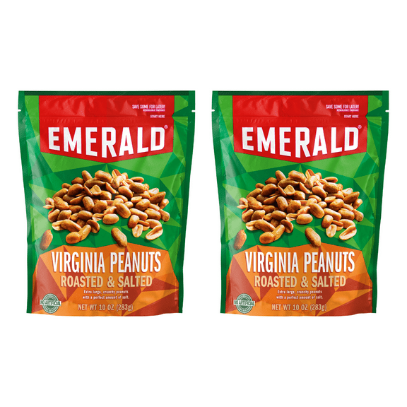 Emerald Nuts Virginia Peanuts Roasted and Salted, 10 oz Resealable Bag (Pack of 2)