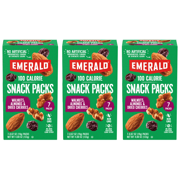 Emerald Nuts Walnuts & Almonds with Dried Cherries, 100 Calorie Pack, 4.69 oz (Pack of 3)