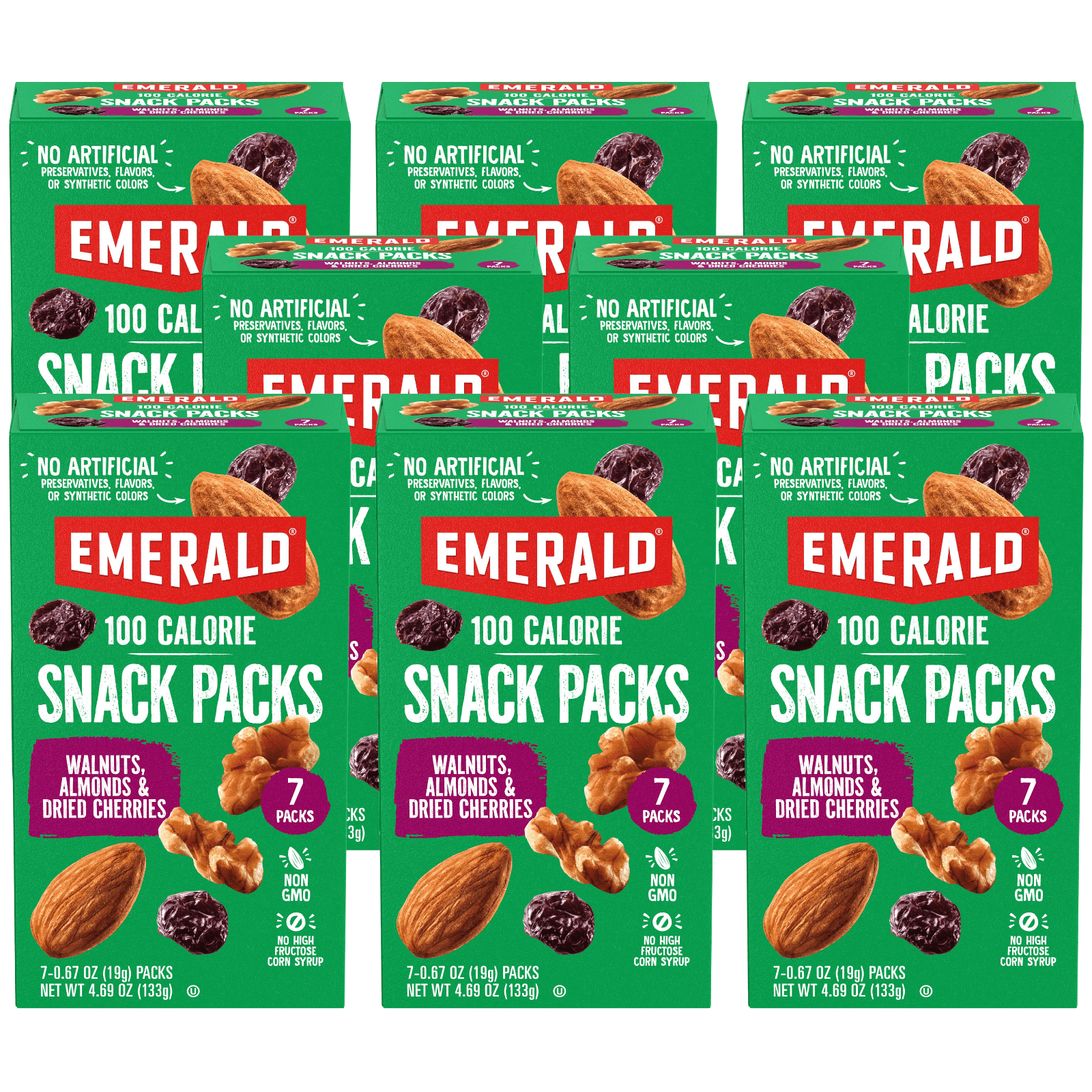 Emerald Nuts Walnuts & Almonds with Dried Cherries, 100 Calorie Pack, 4.69 oz (Pack of 8)