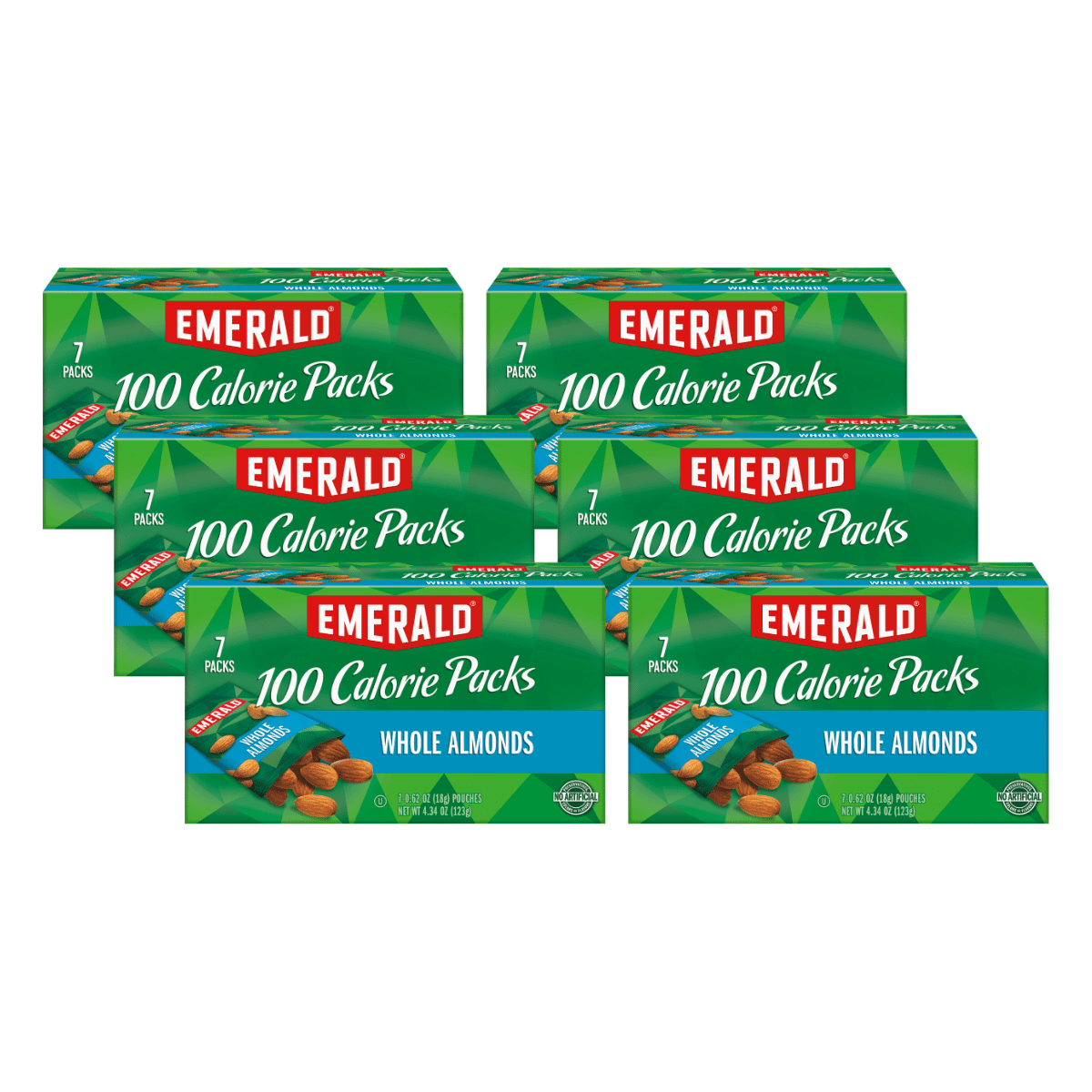 Emerald Nuts Whole Almonds, 100-Calorie Individual Packs 7CT, 4.34 oz (Pack of 6)