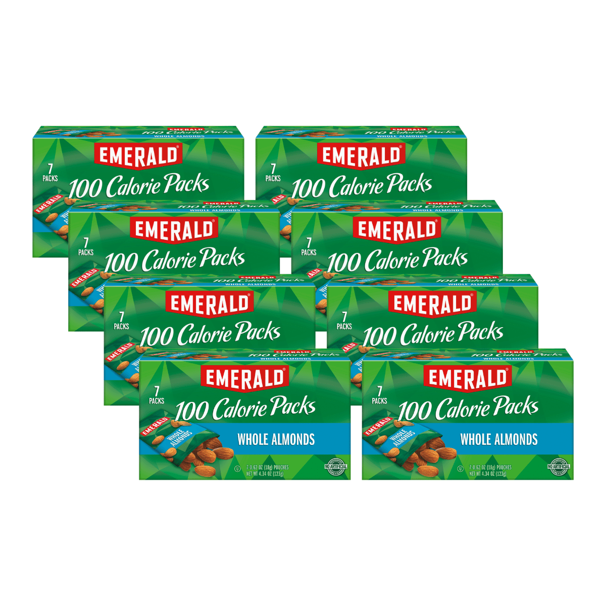 Emerald Nuts Whole Almonds, 100-Calorie Individual Packs 7CT, 4.34 oz (Pack of 8)