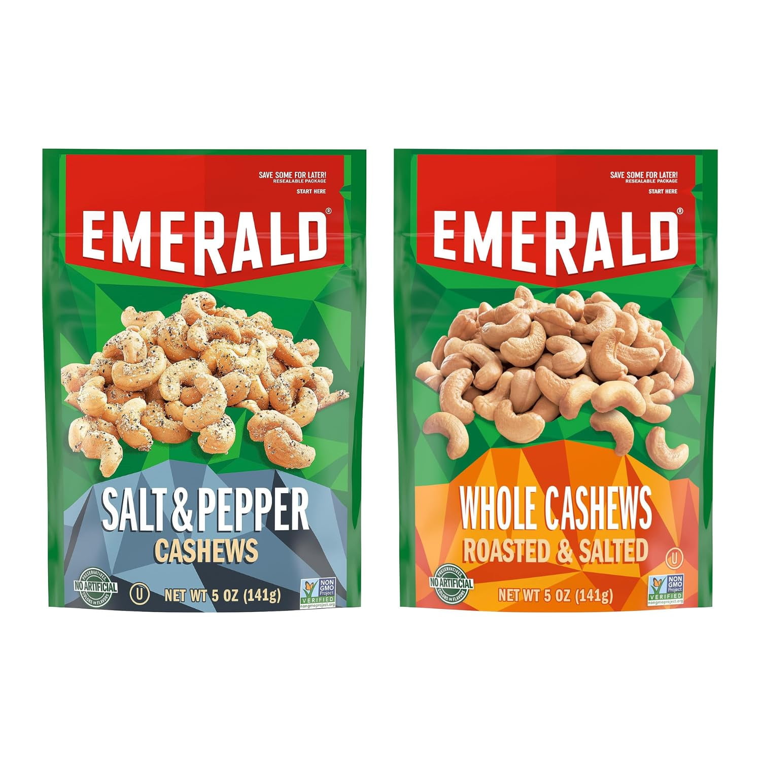 Emerald Nuts Whole Cashews Roasted & Salted 5.5 Oz + Salt & Pepper ...