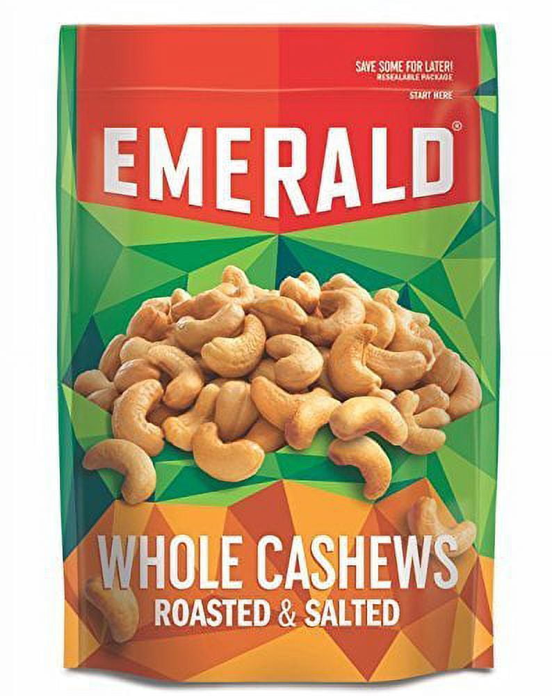 Emerald Nuts Whole Cashews Roasted \u0026 Salted 5 Ounce Stand up Bag (Pack of 3)
