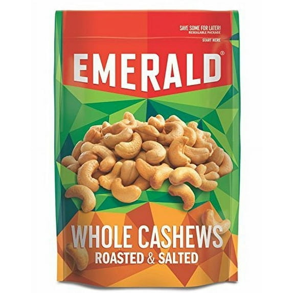 Emerald Nuts Whole Cashews Roasted & Salted 5 Ounce Stand up Bag (Pack of 4)