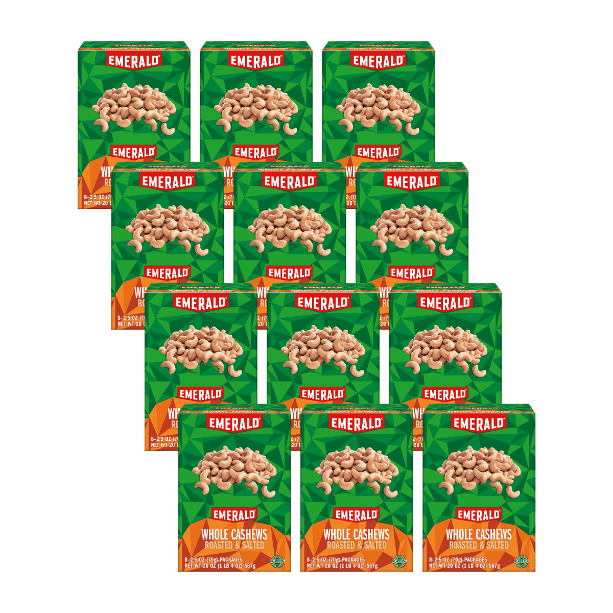 Emerald Nuts, Whole Cashews Roasted & Salted, 8 CT Box, 20 oz (Pack of ...