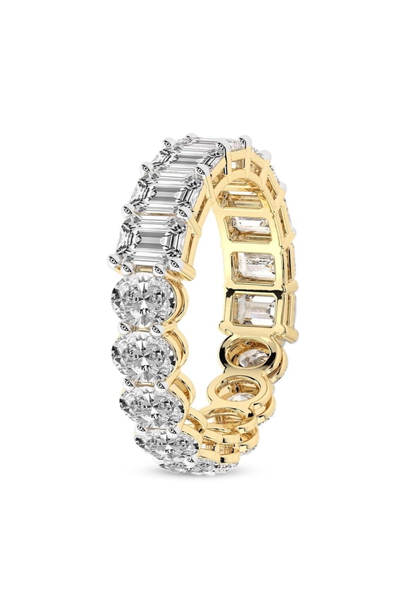 Emerald & Oval Shape Lab Grown Diamond Jayla Eternity Ring For Women | 3 Carat IGI Certified 14K Yellow Gold | FG-VS Quality Friendly Diamonds Eternity Ring Size 4