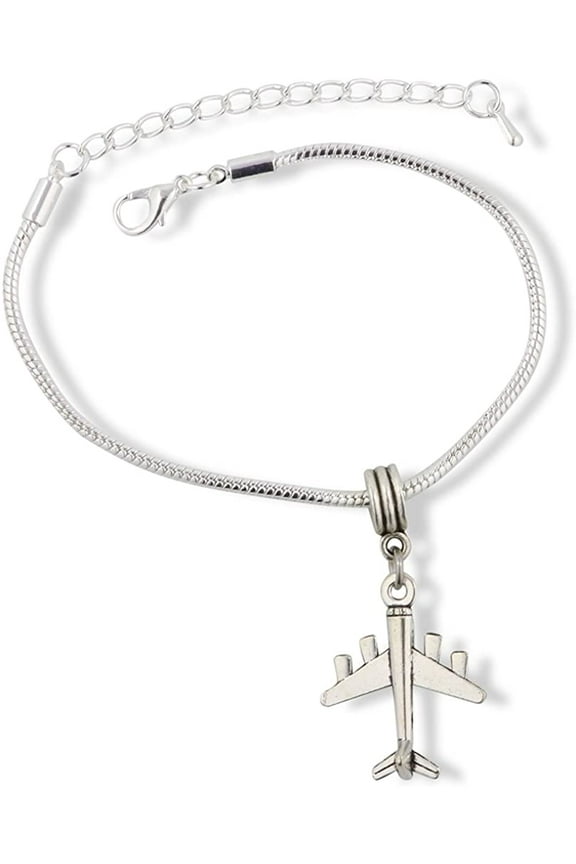 Airplane Bracelet | Plane with 4 Engines Stainless Steel Snake Chain Charm Bracelet