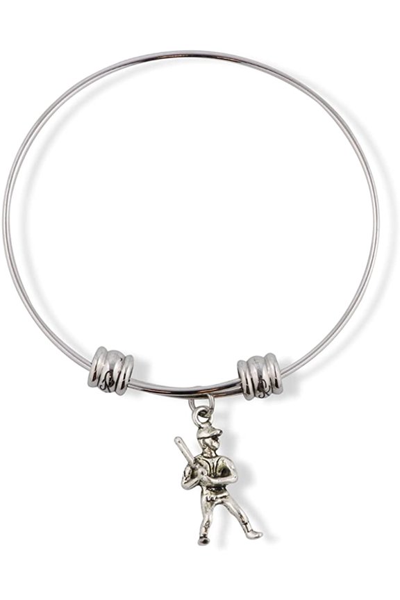 Baseball Player Ready to Swing Bat Adjustable Charm Bangle