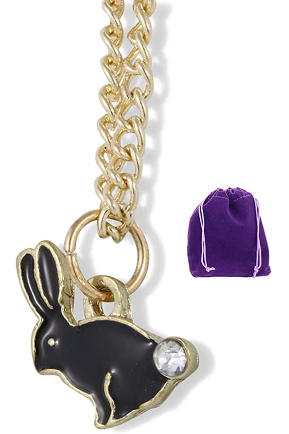 Bunny Rabbit with Rhinestone Tail Charm Gold Chain Necklace (White)