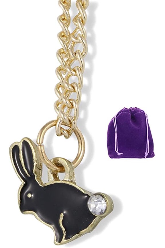 Bunny Rabbit with Rhinestone Tail Charm Gold Chain Necklace (White)