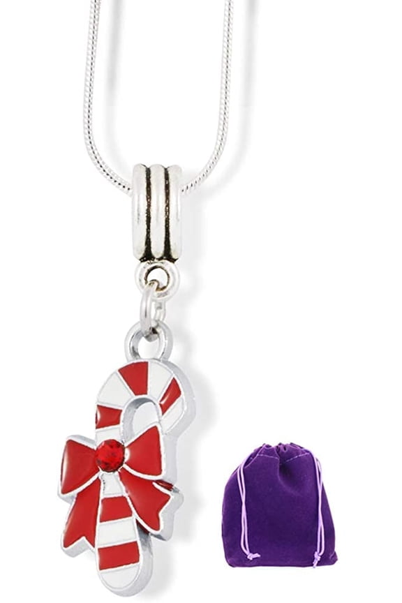 Candy Cane Charm Snake Chain Necklace with Velvet Pouch