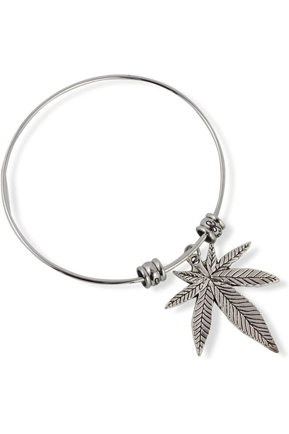 Cannabis Marijuana Green Leaf Fancy Charm Bangle
