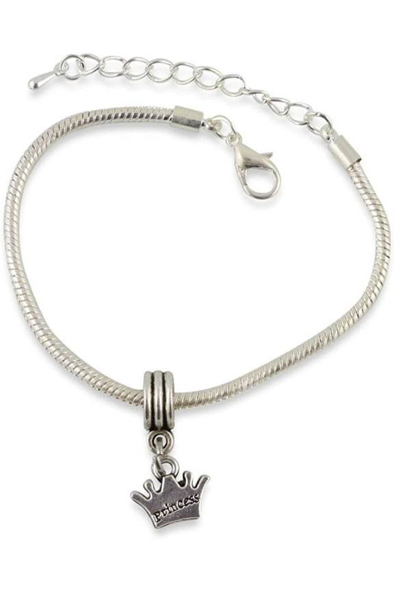 Crown with Princess Text Snake Chain Charm Bracelet
