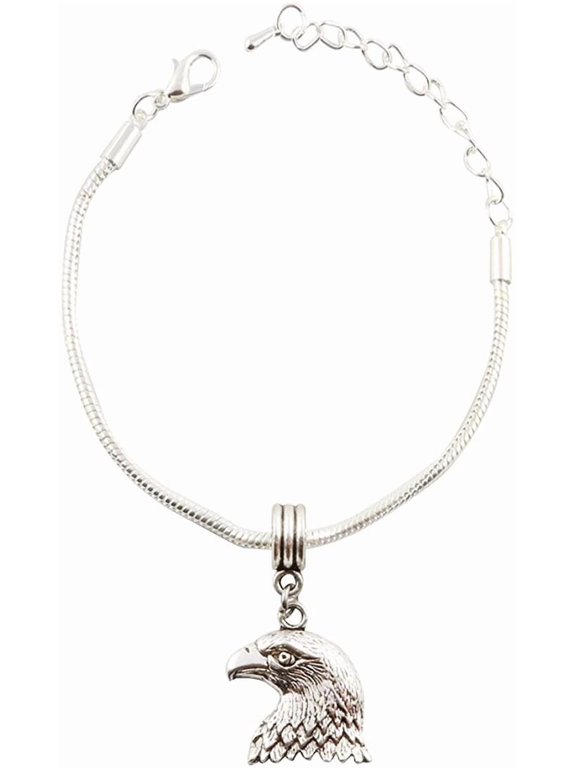 Eagle Head Silver-Plated Snake Chain Charm Bracelet