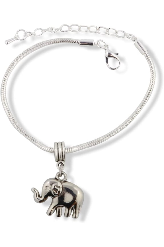Elephant ( 3D ) Snake Chain Charm Bracelet