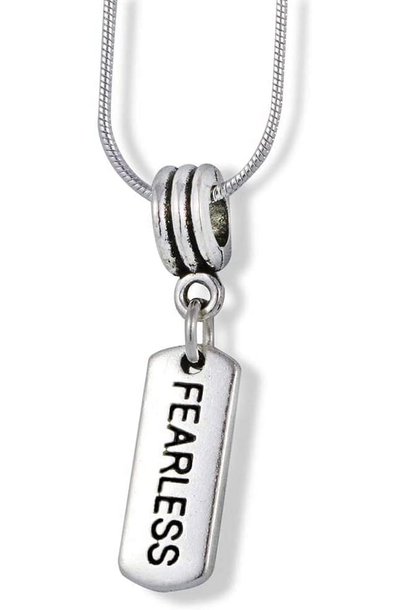 Emerald Park Jewelry Fearless Necklace | Inspirational Saying Charm Snake Chain Pendant