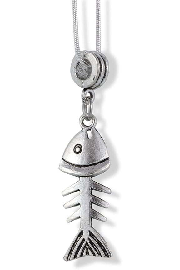 Fish Skeleton Bones Charm Snake Chain Necklace