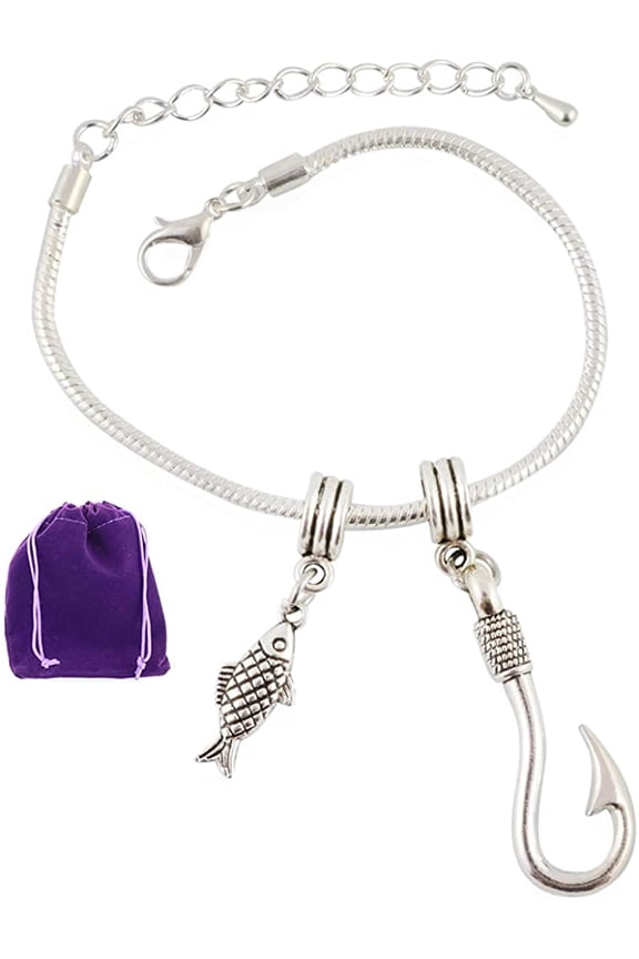 Fish and Hook Snake Chain Charm Bracelet