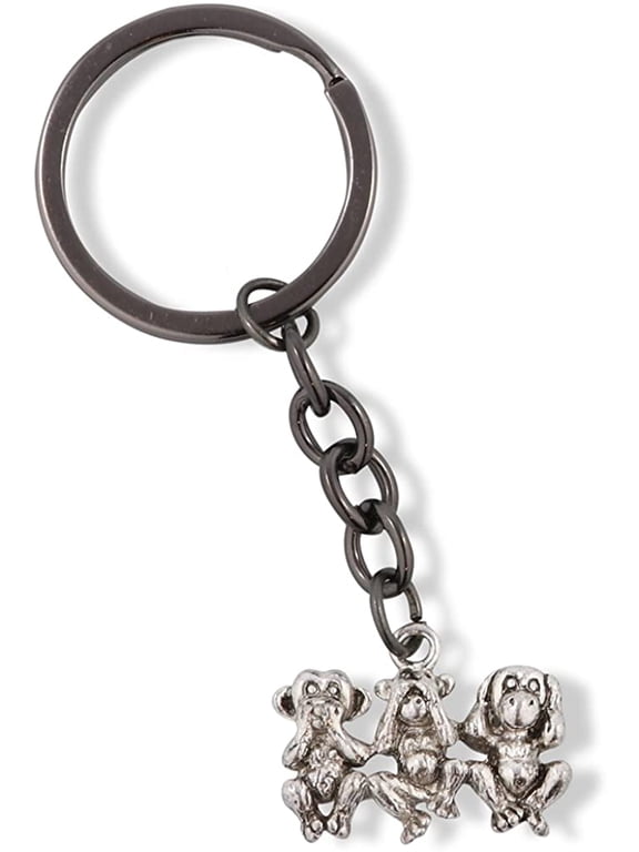 Hear no Evil See no Evil Speak no Evil Keychain | Novelty Keychain, Silver, Medium