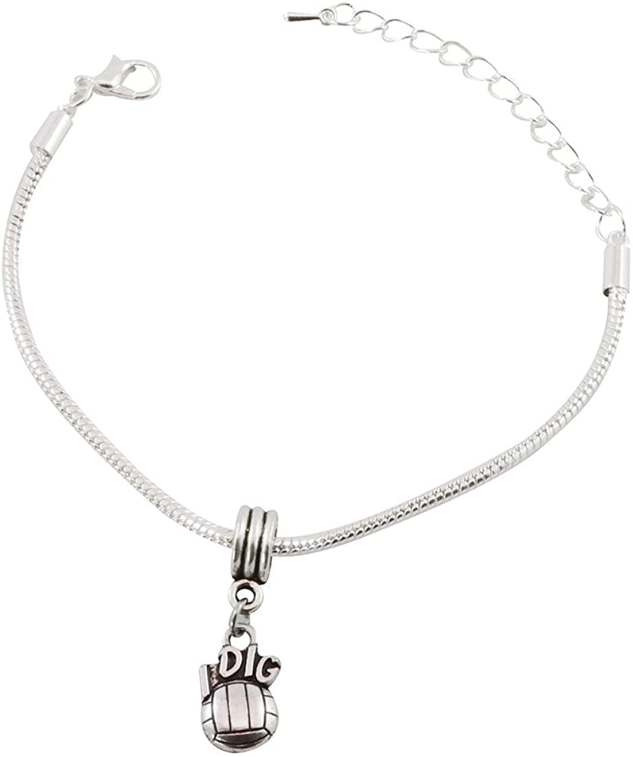 I Dig Volleyball Snake Chain Charm Bracelet